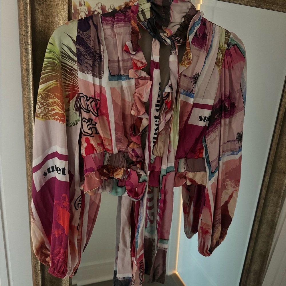 Zimmerman Inspired / Dupe Colorful  Women's Silk Crop Top with Ruffle Details